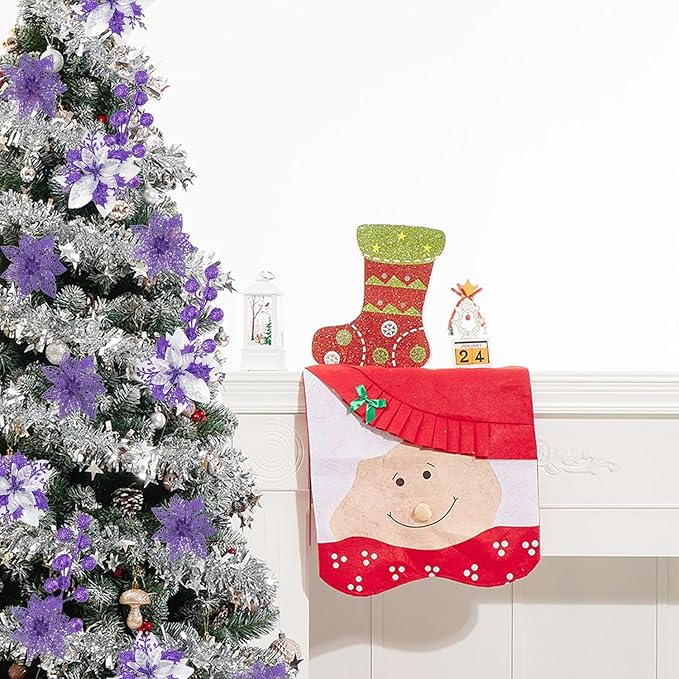 24Pcs Christmas Poinsettia Artificial Flowers and Glitter Berries Kit, 2 Styles Total 16Pcs Christmas Tree Flowers Ornaments, 8Pcs Christmas Tree Picks for Wedding Holiday Decorations, Purple