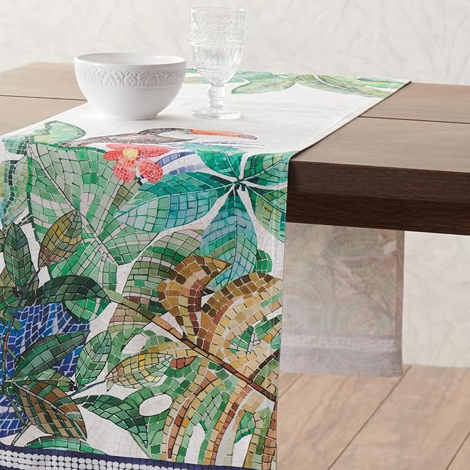 Maison d' Hermine Tablerunner 100% Combed Cotton Premium Table Runner Decorative Table Runners, Wedding, Restaurant, Buffet Party, Camping, Mosaic (Double Layer) - 14.50"x108"