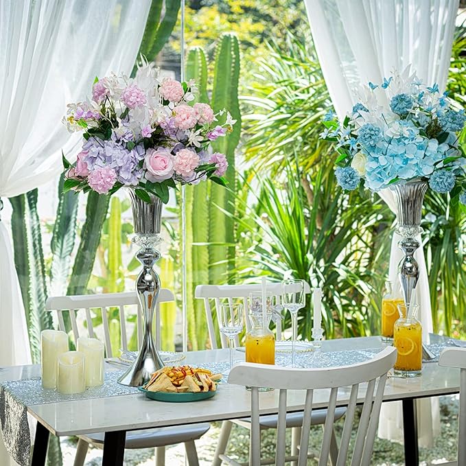 Metal Trumpet Wedding Flower Vases, 22" Tall Elegant Table Centerpiece Vases, Gold Flower Arrangement Stands for Anniversary Ceremony Birthday Party Event Wedding Home Decoration (Silver, 22"-2pcs)
