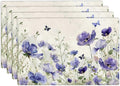 Farmhouse Flowers Placemats Set of 4 Butterfly Lavender Floral Plants Flower Leaves Placemats Rustic Floral Waterproof Washable Table Placemats for Dining Kitchen Decoration 4 PCS