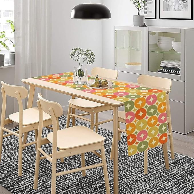 Mid Century Table Runner, Flag Retro Atomic Starburst 1950s Abstract Geometric Space Tabletop Decoration for Home Kitchen Restaurant Table Flag 13x120 Inch