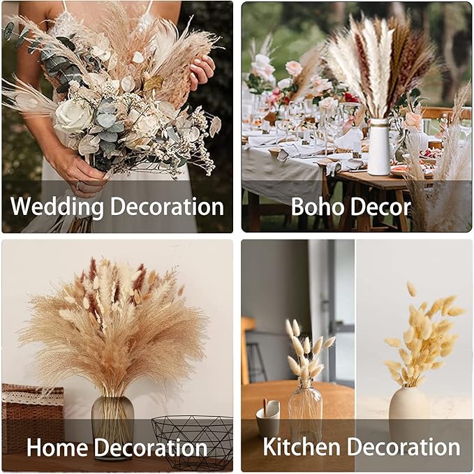 Dried Pampas Grass Decor 115 PCS Dried Plants,Dried Flowers Natural pompas Floral for Wedding, Boho Decor , Home, Rustic Party, Baby Shower Arrangement Centerpiece Table Decorations