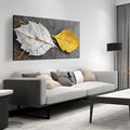 Large Canvas Wall Art for Living Room Bedroom Office Gold and White Leaves Picture Modern Canvas Prints Grey Abstract Framed Wall Decor Size 24x48