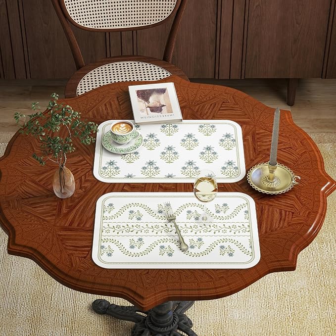 ISAENNE Rectangular Placemats Set of 6,Floral PVC Placemats, Waterproof and Heat-Resistant Place Mats,Decoration for Kitchen, Dining, Parties, Holiday,12"*17"