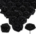 Black Glitter Rose 30pcs Roses Artificial Flowers with Glitter 2.56" Artificial Roses with Stems Fake Roses for Baby Shower Decorations Flower Centerpieces for Table (Black)