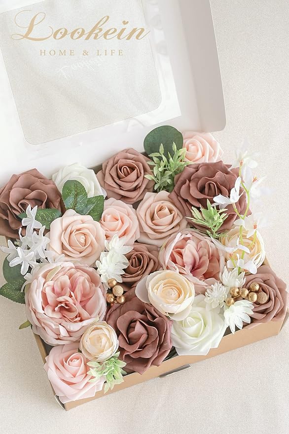 Lookein Artificial Flowers for DIY Wedding Decoration Bridal Bouquet Table Centerpieces Flower Wreaths Aisle Decoration Home Decor, Elegant Dusty Rose