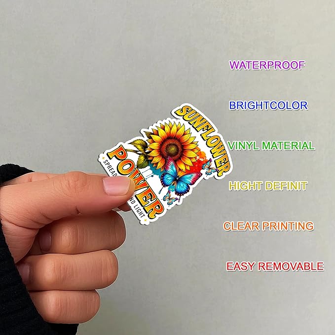 107 PCS Sunflower Stickers Pack, Floral Vinyl Waterproof Decals with Sunflowers Hummingbirds Butterflies, Gift for Teens Adults Students Birthday Christmas Laptop Water Bottle Scrapbook