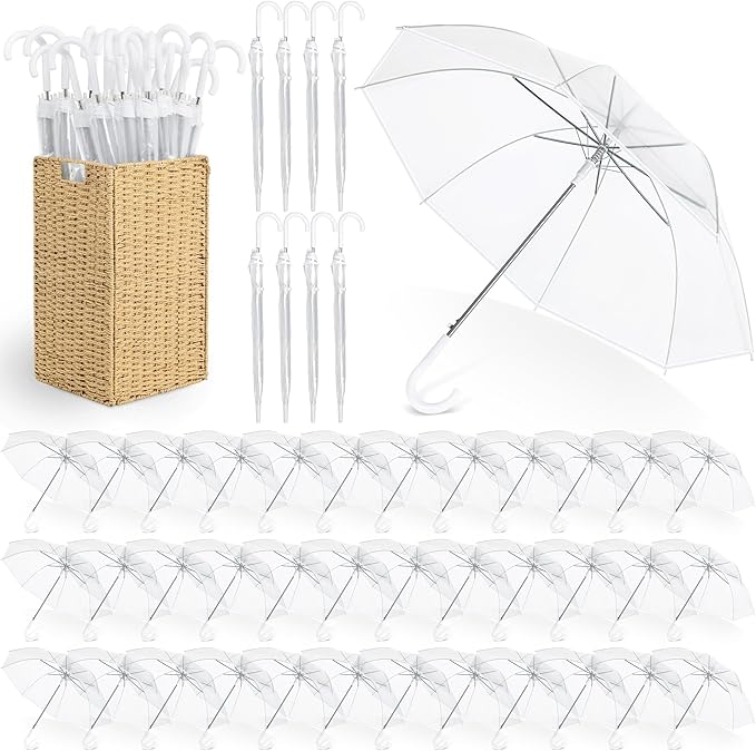 Aodaer Clear Wedding Umbrella with Foldable Storage Box Transparent Auto Open Stick Umbrellas Windproof Large Canopy Umbrella with J Hook Handle for Outdoor Activities, Wedding Photography
