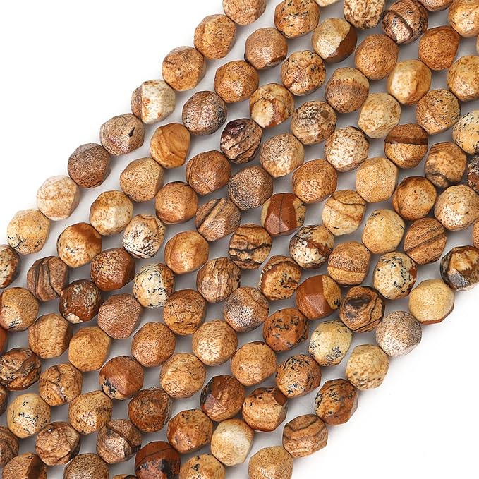 Faceted Natural Brown Picture Jasper Stone Round Beads 6mm 36cm/Strand for Jewelry Making