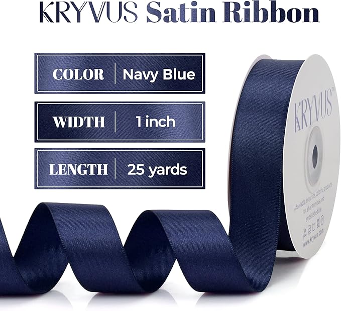 Navy Blue Satin Ribbon, Double Faced 1 Inch X 25 Yards Navy Blue Ribbon, Premium Satin Ribbon for Gift Wrapping, Crafts, Hair Bow Making, Sewing, Flower Bouquet, Wedding Party Decor