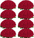 BLEUM CADE 200 Pcs Red Roses Artificial Flowers, Real Touch Velvet Roses Fake Flowers Bulk, Artificial Roses Bouquet with Long Stems Bridal DIY Wedding Party Centerpiece Decorations