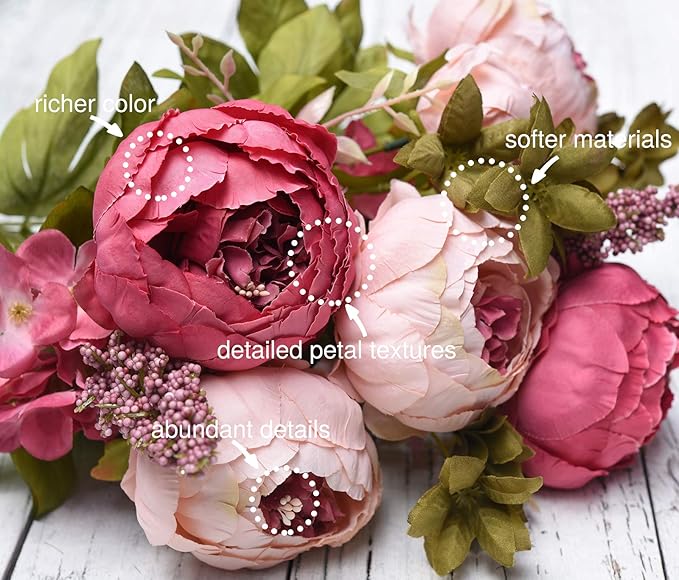FiveSeasonStuff Vintage Artificial Peonies Silk Peony Flowers and Hydrangeas for Wedding Bridal Home Décor – Beautiful Floral Centerpiece Arrangement Decoration with 2 Bouquets (Mixed Pink)