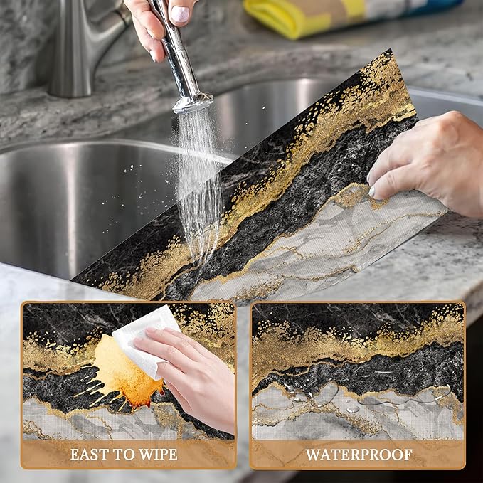 Black Gold Marble Placemats Set of 6 Washable Table Mats for Kitchen Dining Table,Heat-Resistant Place Mats for Indoor Outdoor Party Holiday Decoration