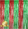 TONIFUL 3Pcs Red Green Door Streamers,Red GreenPhoto Booth Backdrop Metallic Streamers Foil Fringe Curtains for Birthday,Christmas,New Year,Bachelorette,Grad Party Streamers Decor(9.9ft x 6.6ft)