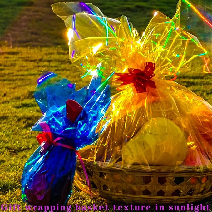 CMFYHM Iridescent Gold Cellophane Wrap Roll I 34 In Wide X 50 Ft Long I Colorful Cello Perfect For Baskets,Gifts, Treats,Birthday Holiday Wedding Floral, Party Arts Crafts Decoration (Gold)