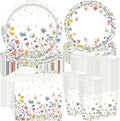 250 Pcs Wildflower Party Decorations Include Spring Summer Floral Paper Plates Napkins and Cups for Wildflower Baby Shower Tea Decorations, Serve 50 Guest (Colorful,Floral Style)