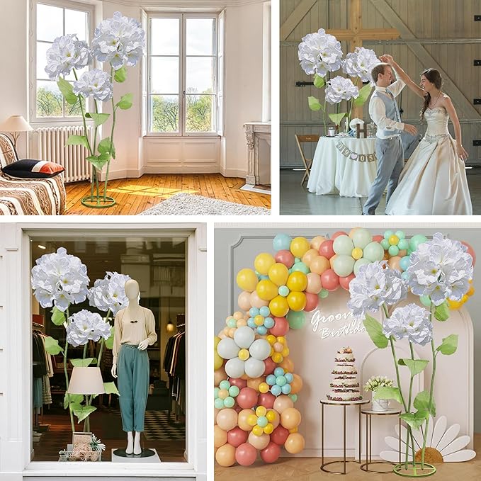 3Pcs Hydrangea Artificial Flower Decorations, Giant Flowers Wedding Decorations for Reception for Baby Shower Birthday Christmas Party Banquet Backdrop Shop Window Display Props (White)