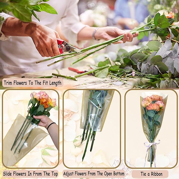 MYGOGOART 50 Pcs Flower Bouquet Wrapping Paper Flower Bags Sleeves for Bouquets Kraft Paper Floral Wrap Bags Flower Bouquet Supplies(14 x 16 x 3.9 inches)