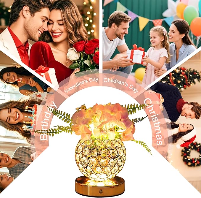 Pink Artificial Hydrangea Flower Lamp, 3 Color Dimmable Touch Control Night Light, Christmas Birthday Gifts for Women, Artificial Hydrangea Flower Table Lamp Decor for Bedroom Bar Coffee Shop Wedding