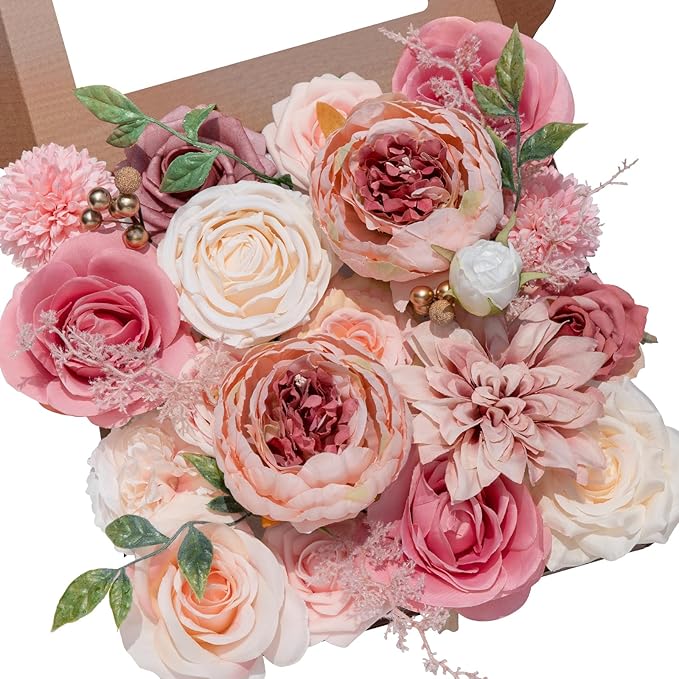 Serwalin Pink Artificial Flowers Peonies, Fake Silk Flowers Wedding Bouquet Bridal Centerpieces Flowers for Decoration, Cake Flower Home Decor