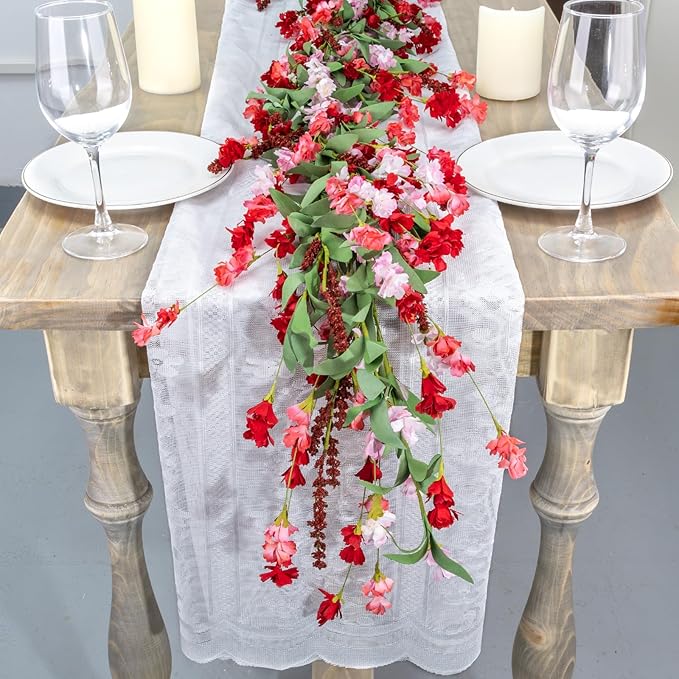 Artgar Flower Garland 6Ft Spring/Summer Garland Floral Garlands for Mantle All Year Round Paper Garlands Decor for Indoor Outdoor Home Wedding Arch Porch Staircase Backdrop Year Round Decor (Red Pink)