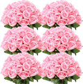 Jexine 50 Pcs Artificial Rose Flower Bulk Realistic Silk Fake Roses with Long Stem Plastic Artificial Flower Bouquet Real Looking for Home Wedding Centerpieces Party Decoration(Pink)