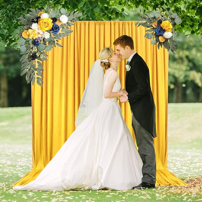 10 x 10 Feet Yellow Backdrop Curtain for Partie, Stain Background Curtains for Photoshoot, Birthday, Wedding, Halloween, Thanksgiving, Christmas, New Year Party Decorations 5Ft x 10Ft, 2 Panels