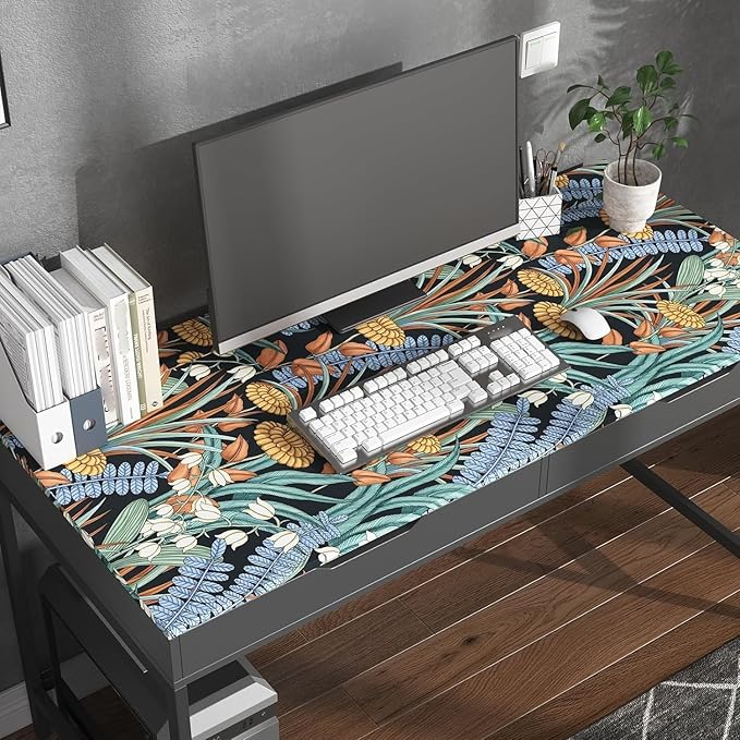 Boho Floral Peel and Stick Wallpaper Tropical Leaf Contact Paper,Vintage Botanical Flower Wall Paper, Self Adhesive Wall Mural 17.5" x 393" for Bedroom Cabinet Countertop Decor (Black, Orange, Blue)