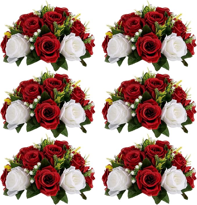 Sziqiqi Red Fake Flowers for Wedding Centerpiece Kissing Flower Balls for Tables Flower Centerpieces Arrangement for Party Road Lead