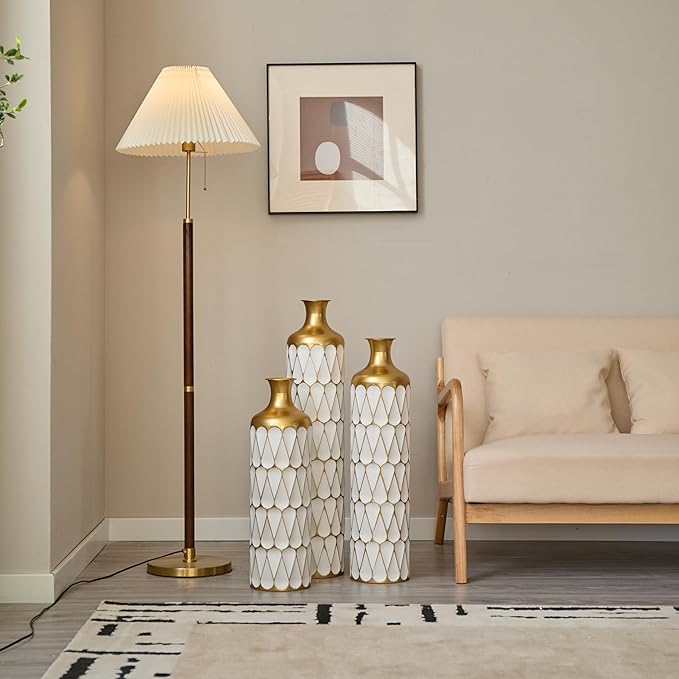 Floor Vases, Tall Home Decor Metal Vase Set of 3 Large Glazed Decorative Vases for Wedding Decor, Elegant Modern Flower Holder for Living Room, Entryway, Hallway, Dining Room