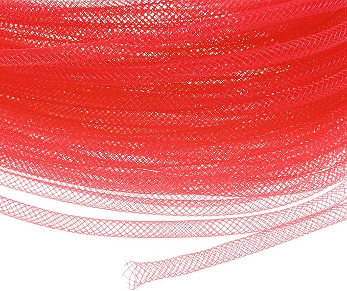 Mesh Tube Ribbon 45 Yards, 4mm Elastic Fabric Ribbons Mesh Tubing for Crafts/Gift Wrapping/Flower Bouquets/Wedding/Birthday/Holiday/Wreaths Christmas/Decoration[Persian Red]