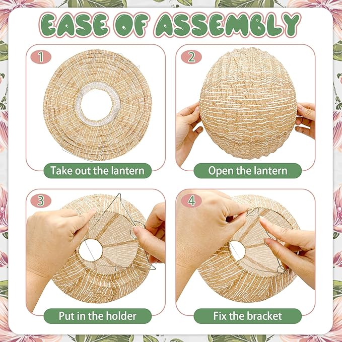 10 Pcs 8-Inch Neutral Boho Paper Lanterns | Rustic Burlap Print Hanging Decor for Wedding, Bridal Baby Shower, Dorm Room, All-Season Home Patio