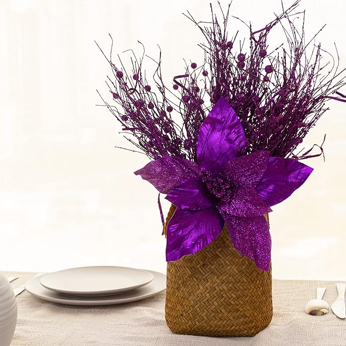 KI Store Purple Glitter Picks Sprays Set of 20 for Christmas Tree Mardi Gras Wreath Garland Floral Arrangement Decoration