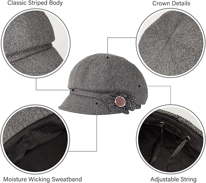 Women Retro Classic Visor Newsboy Cabbie Cap Beret Hats with Flower Buckle for Woman Ladies