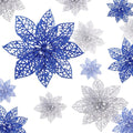 Boao Blue,Silver 24 Pieces Poinsettia Flower Christmas Glitter Artificial Poinsettia with Clips Christmas Tree Ornament Decorations for DIY Xmas Wreath Holiday Home Party Decor, 3/4/6 Inches