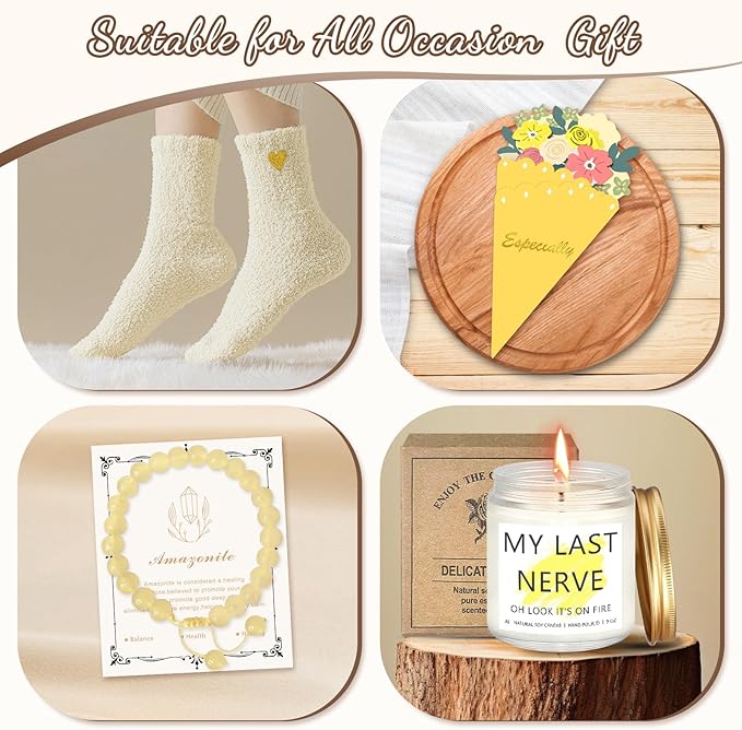 Christmas Birthday Gifts for Women, Teen Girls, Her, Unique Happy Birthday Gift Baskets for Best Friend Sister Daughter, Women Gifts Box for Girls Wife Girlfriends, 14pcs Cute Daisy Gift Set(Yellow)