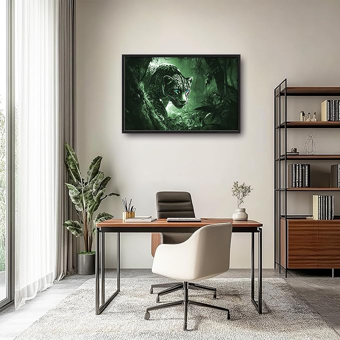 Forest Leopard Large Decor Framed Wall Art Animal Pictures for Living Room, Oversized Canvas Print Painting Modern Extra Large Framed Artwork for Bedroom Office Home Decor 36"x24"