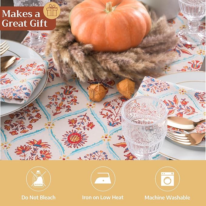 Maison d' Hermine Table Runner 100% Cotton Single Layer Table Runners 72 inches Long for Thanksgiving Christmas Decorations Home Kitchen Dining Party Wedding (Romane, 14.5" x 72")
