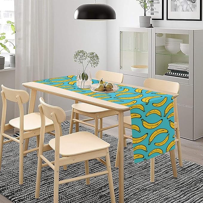 Banana Table Runner, Kitchen Dining Table Decor, Watercolor Tropical Fruit Palm Leaves Table Runners for Indoor Outdoor Home Farmhouse Holiday Wedding Birthday Party Decoration, 13 x90 Inch