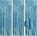 TONIFUL 3Pcs Laser Light Blue Door Streamers,Laser Blue Photo Booth Backdrop Metallic Streamers Blue Foil Fringe Curtains for Birthday,Christmas,New Year,Bachelorette,Grad Party Decor(9.9ft x 6.6ft)