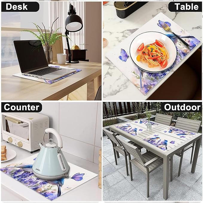 Lavender Birds Placemats Set of 6 Washable Table Mats Spring Floral Flower Heat-Resistant Cotton Linen Place Mats for Dining Table Kitchen Indoor Outdoor Party Holiday Decor