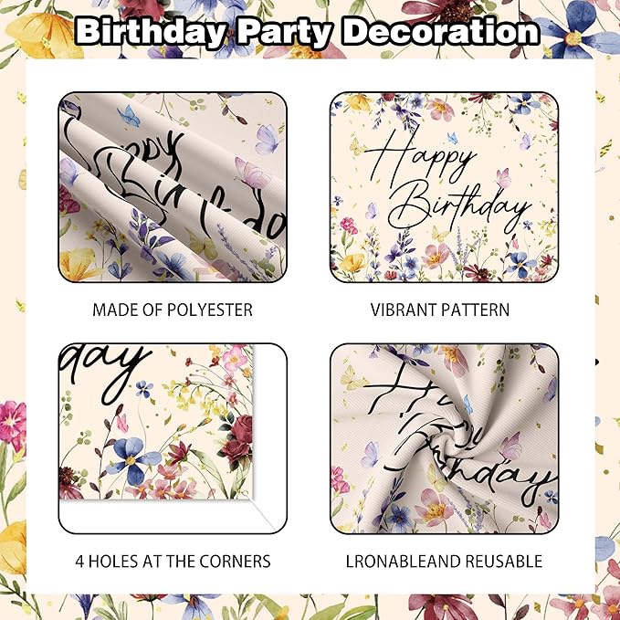 Spring Wildflower Party Decorations For Women,Happy Birthday Banner,Flower Birthday Decorations For Girls,Green Pink White Balloon Arch Kit,Cake toppers