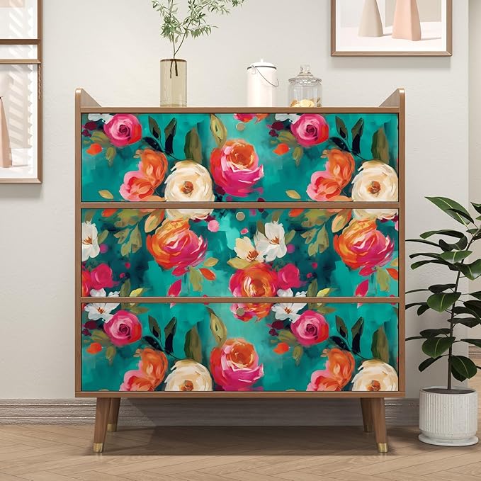 Extra Long Vibrant Wallpapers Watercolour Floral Peel and Stick Wallpaper Boho Contact Paper for Counter Cabinet Shelf Renter Friendly Oil Painting Colorful 17.5 x 393.5In