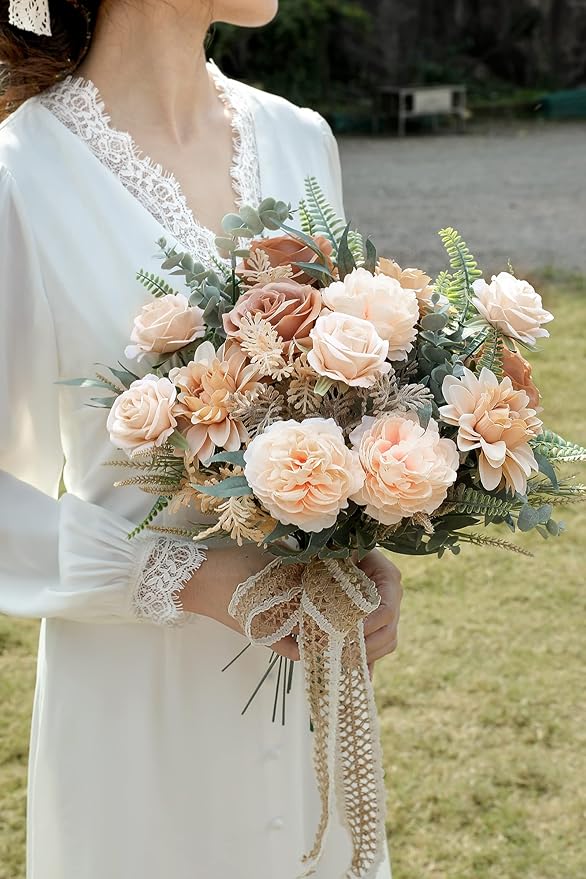 YYHUAWU Artificial Flowers Combo Box Set Gradient Color Flower Leaf with Stems for DIY Wedding Bouquets Centerpieces Baby Shower Party Home Decorations Nude Color