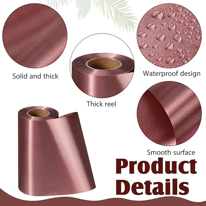 Syhood Outdoor Leaf Ribbon Floral Satin Ribbon for Crafts Aspidistra Waterproof Holiday Outdoor Decoration(6 Inch X 30 Yards,Brown)
