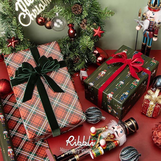 Ribbli Dark Green Velvet Ribbon 1 Inches Continuous 25 Yard Spool Green Christmas Ribbon for Gift Wrapping Crafts Home Decor