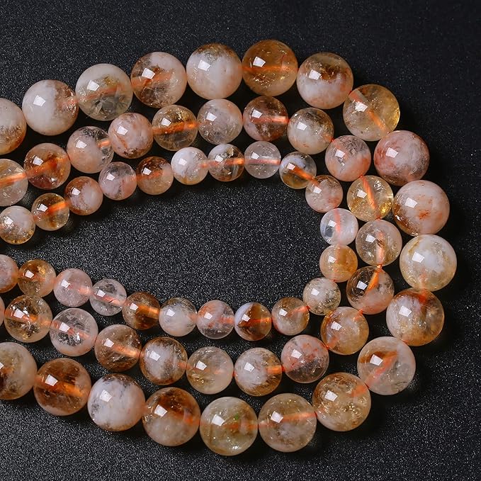 8MM 46PCS Natural Stone Citrine A Grade Quartz Crystal Loose Beads for Jewelry Making DIY Bracelet Necklace 1 Strand 15’’