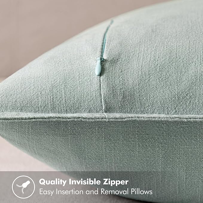 MIULEE Decorative Linen Euro Sham Pillow Covers 22x22 Inch Aqua Green Boho Farmhouse Neutral Couch Throw Pillows for Bed Pack of 2 Accent Modern Pillowcase Summer Sofa Livingroom Home Decor