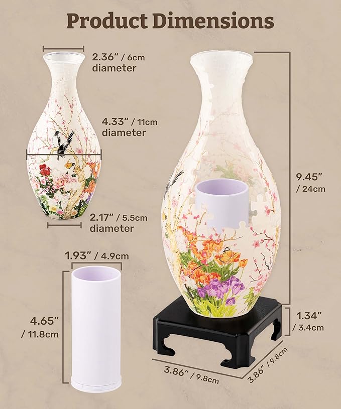 Pintoo 3D Puzzle Vase Unique Flower Vase Made by 160 Curved Plastic Puzzle Pieces House Warming Gift for Flower Arrangements and Home Decoration - [S1025] (Translucent, Magpies on Plum Tree)