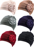 6 Pieces Women Turban Flower Caps Elastic Beanie Headscarf Vintage Headwrap Hats